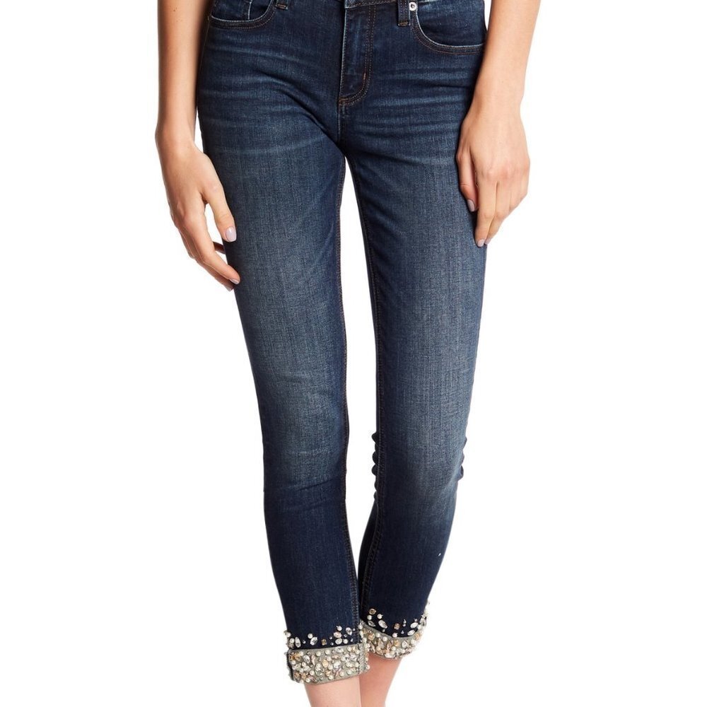 MISS ME EMBELLISHED HEM ANKLE SKINNYJEANS‎